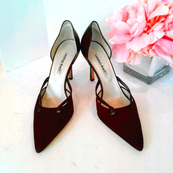 NEW ! Lorenzo Banfi burgundy pumps stiletto shoes pointy toe - Picture 1 of 10